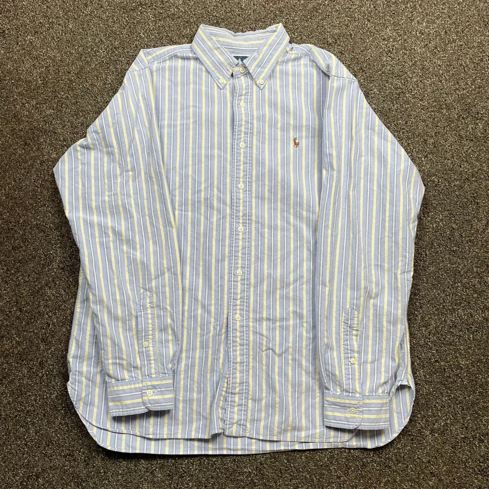 Polo Ralph Lauren Mens XL Classic Fit Striped Oxford Button Down Shirt Blue
